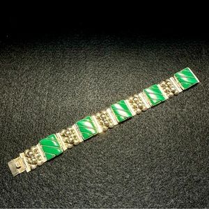 Vintage Sterling MEXICO Green Onyx and Silver Filigree Statement Piece-Approx 7”